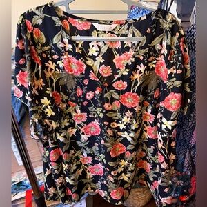 Lauren Conrad Women's Plus Black Floral V-Neck Blouse & Flutter Sleeves, Size 3X